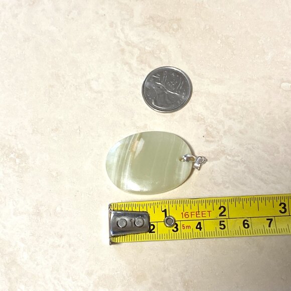 Natural Pale Green Onyx Pendant, Large Genuine Gemstone Oval Pendant - Picture 9 of 11